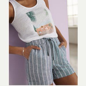 Reitmans Linen Blend Stripe Pull-On Shorts Blue White Size 6 NWT